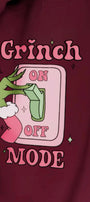 Kadın Oversize Sweatshirt Elbise Grinch Mode Baskılı Bordo – Bisiklet Yaka, 3 İplik Şardonlu Polar