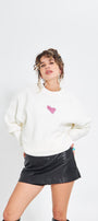 Beyaz Bisiklet Yaka Kadın No Fear Ön ve Baskılı Oversize Sweatshirt