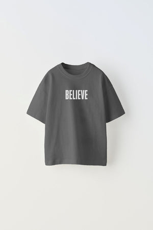 Believe Yazılı Futbol Tasarım Baskılı Füme Çocuk T-shirt