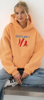 Kadın Oversize Sweatshirt Hoodie Hot & Spicy Baskılı Turuncu – Kapüşonlu, 3 İplik Şardonlu Polar