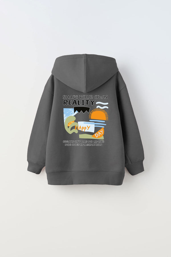 Kapüşonlu İçi Polar Shape Your Own Reality Baskılı Füme Unisex Çocuk Hoodie Sweatshirt