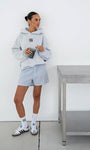 Gri Melanj Unisex Yüksek Baskılı Kapüşonlu Kanguru Cepli Oversize Hoodie