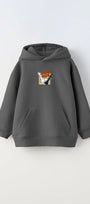 Kapüşonlu İçi Polar Satranç Cartoon Baskılı Füme Unisex Çocuk Hoodie Sweatshirt