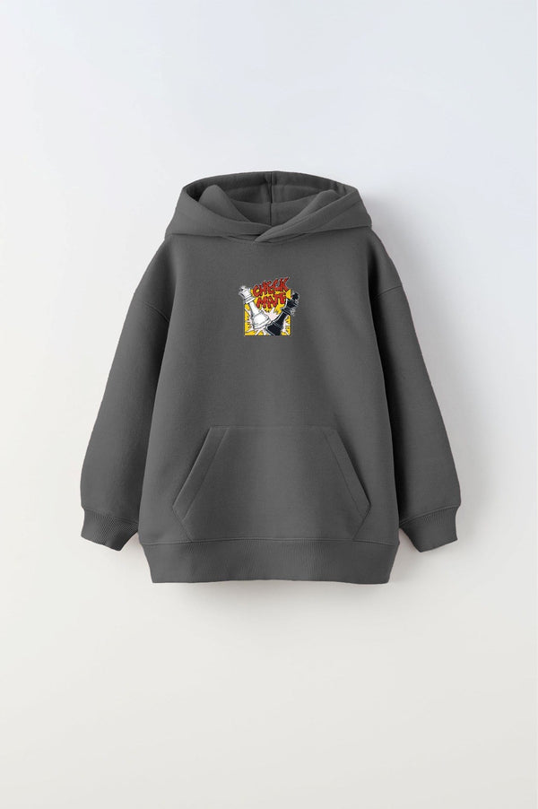 Kapüşonlu İçi Polar Satranç Cartoon Baskılı Füme Unisex Çocuk Hoodie Sweatshirt