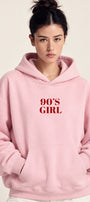 Kadın Oversize Hoodie 90’s Girl Baskılı Pembe – Kapüşonlu, Kanguru Cepli, 3 İplik Polar