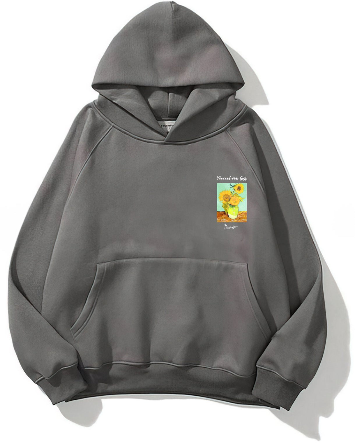 Kapüşonlu İçi Polar Vincent Van Gogh Baskılı Füme Unisex Hoodie Sweatshirt