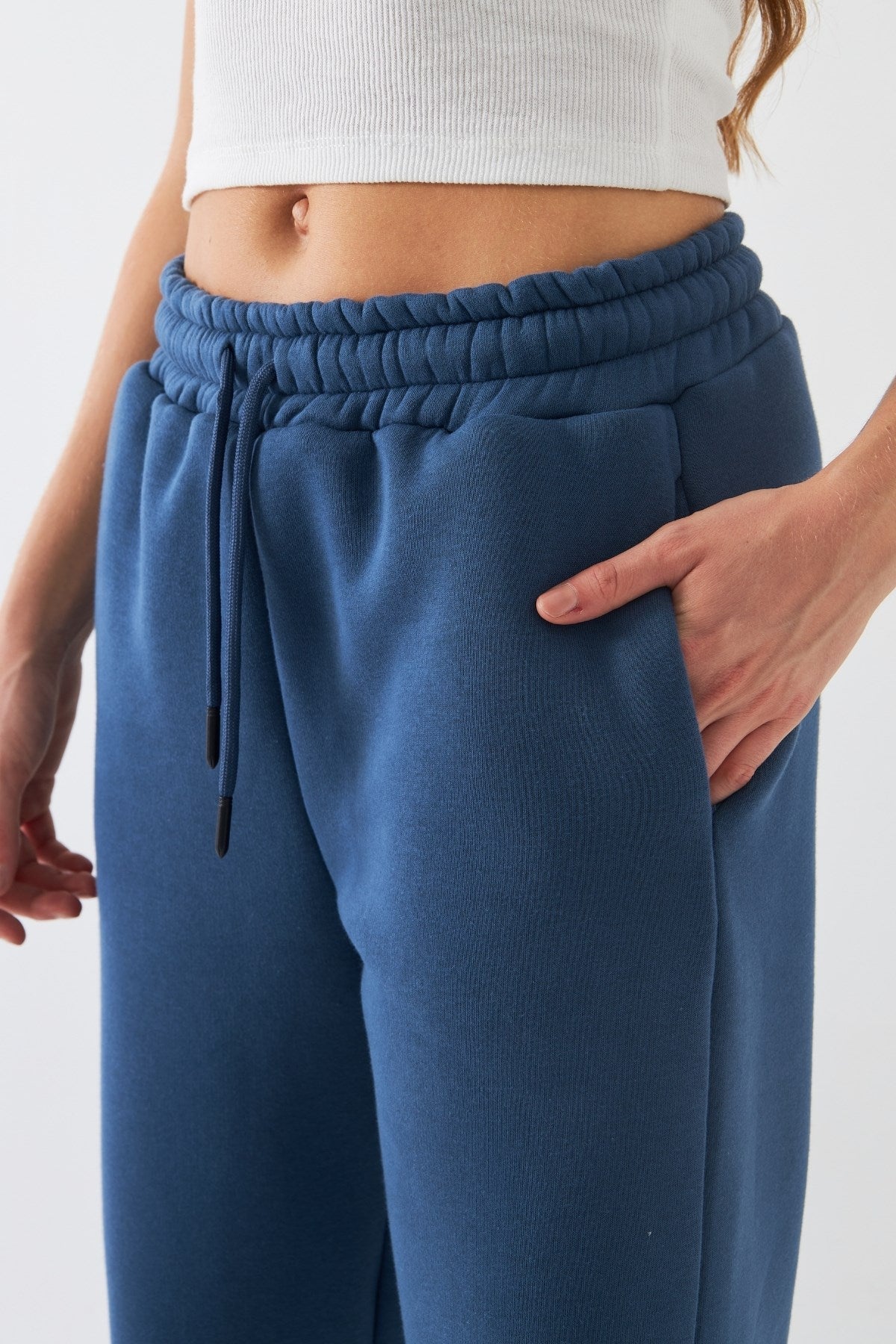 Oversize Unisex Eşofman Altı Marine – 3 İplik Şardonlu, Paça-Bel Lastikli, Cepli, Rahat Kesim