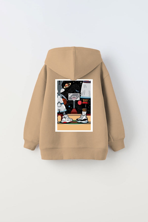 Kapüşonlu İçi Polar I Love This Game Yazılı Basketbol Baskılı Bej Unisex Çocuk Sweatshirt