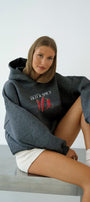 Kadın Oversize Sweatshirt Hoodie Hot & Spicy Baskılı Füme Melanj – Kapüşonlu, 3 İplik Şardonlu Polar