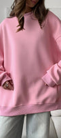 Kadın Oversize Sweatshirt Elbise Basic Pembe – Bisiklet Yaka, 3 İplik Şardonlu Polar