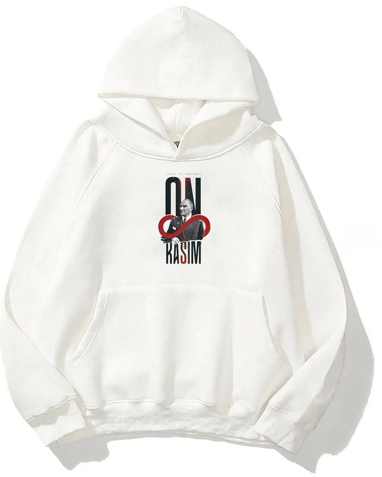 Kapüşonlu İçi Polar Kemal Atatürk 10 Kasım Baskılı Beyaz Unisex Hoodie Sweatshirt