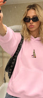 Kadın Oversize Hoodie City Walk Baskılı Pembe – Kapüşonlu, Kanguru Cepli, 3 İplik Polar