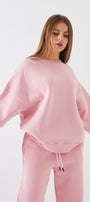 Unisex Oversize Eşofman Takımı Basic Pembe – Bisiklet Yaka, Lastikli Paça, 3 İplik Şardonlu Polar