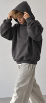 Erkek Çocuk Oversize Basic Hoodie Sweatshirt Füme – Kapüşonlu, Kanguru Cepli, 3 İplik Polar