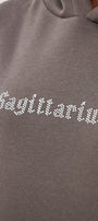 Kapüşonlu İçi Polar Sagittarius Yazılı Taş Baskılı Füme Oversize Hoodie Sweatshirt