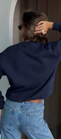 Kadın Oversize Sweatshirt Ballerina Bear Baskılı Lacivert– Bisiklet Yaka, 3 İplik Şardonlu Polar