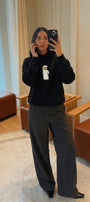 Kadın Oversize Sweatshirt Hoodie Emirati Bear Siyah – Kapüşonlu, 3 İplik Polar, Kanguru Cepli