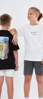 Bisiklet Yaka Palmiye Baskılı Siyah Çocuk T-shirt