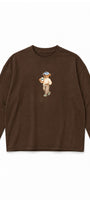 Kadın Relaxed Fit Sweatshirt Coffee Bear Baskılı Kahverengi – Bisiklet Yaka, 3 İplik Şardonsuz