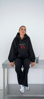 Kadın Oversize Sweatshirt Hoodie Hot & Spicy Baskılı Siyah – Kapüşonlu, 3 İplik Şardonlu Polar