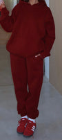  Oversize Unisex Eşofman Takımı Bordo – Basic, 3 İplik Şardonlu Polar; Kapüşonlu Üst, Lastikli Alt