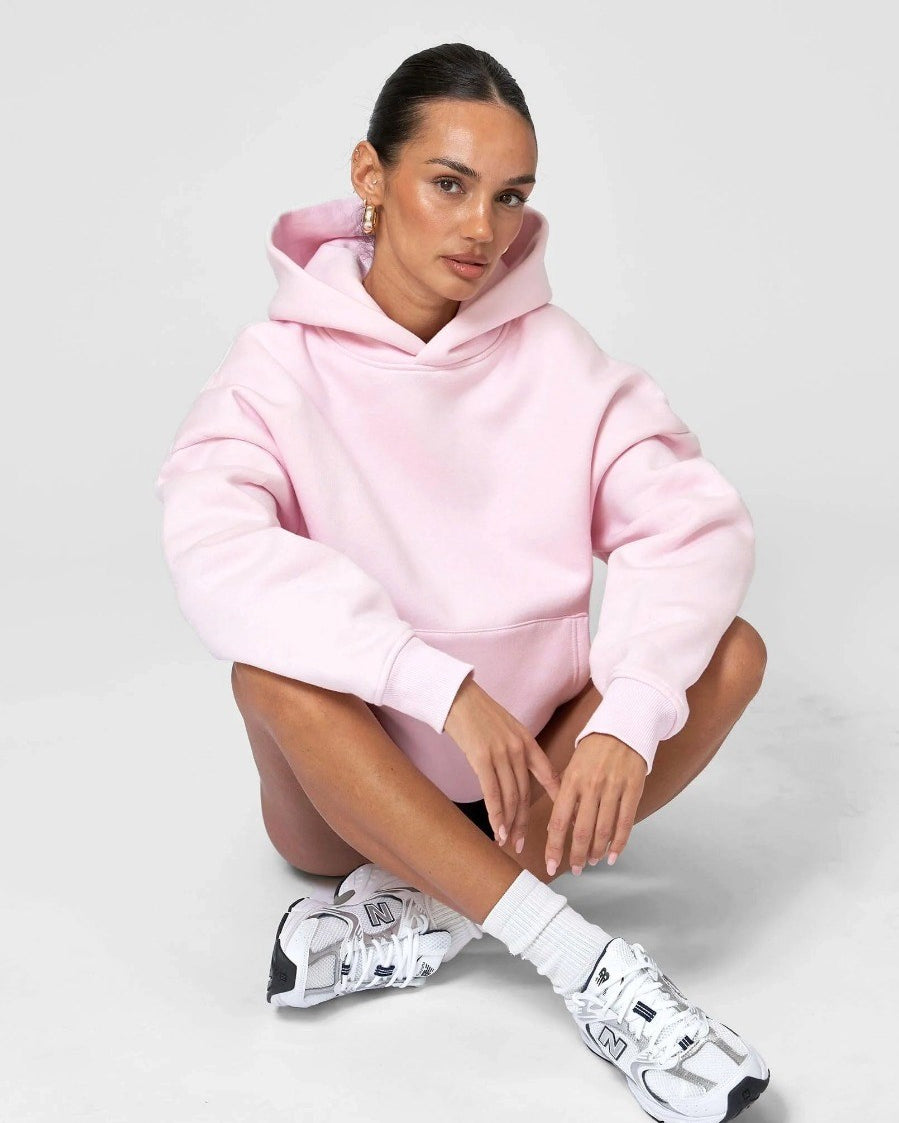 Kapüşonlu İçi Polar Pembe Unisex Oversize Hoodie Sweatshirt