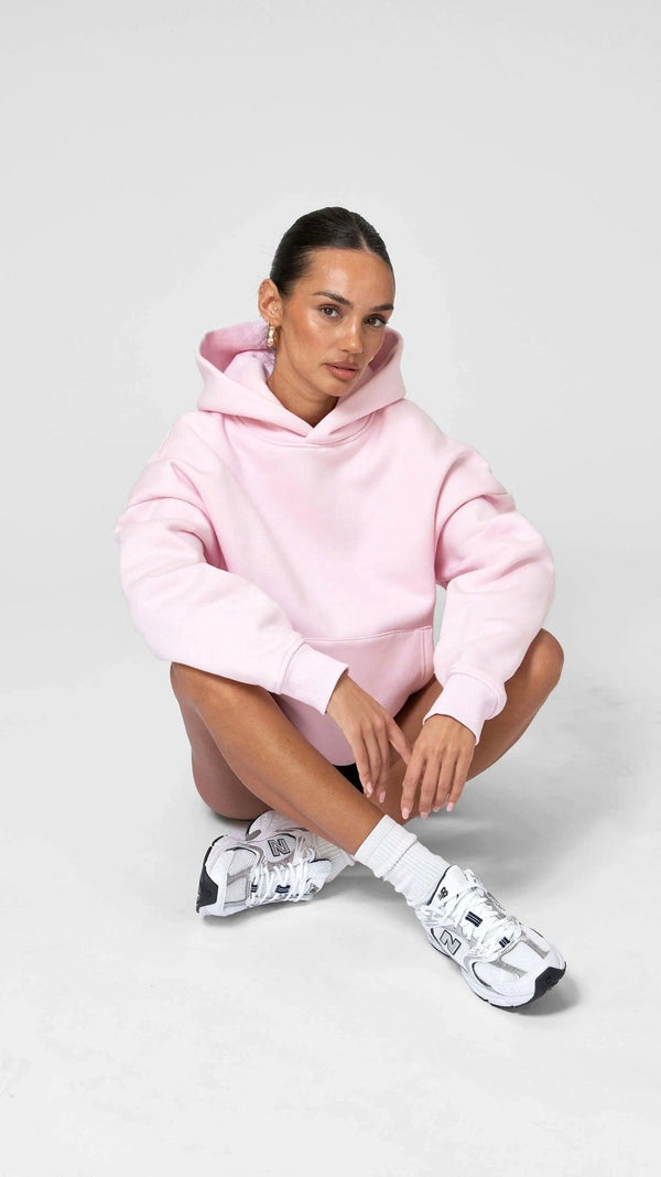 Kapüşonlu İçi Polar Pembe Unisex Oversize Hoodie Sweatshirt