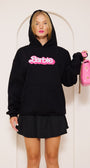 Kapüşonlu İçi Polar Barbie Baskılı Siyah Unisex Hoodie Sweatshirt