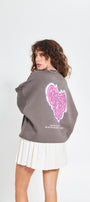 Füme Bisiklet Yaka Kadın No Fear Ön ve Baskılı Oversize Sweatshirt