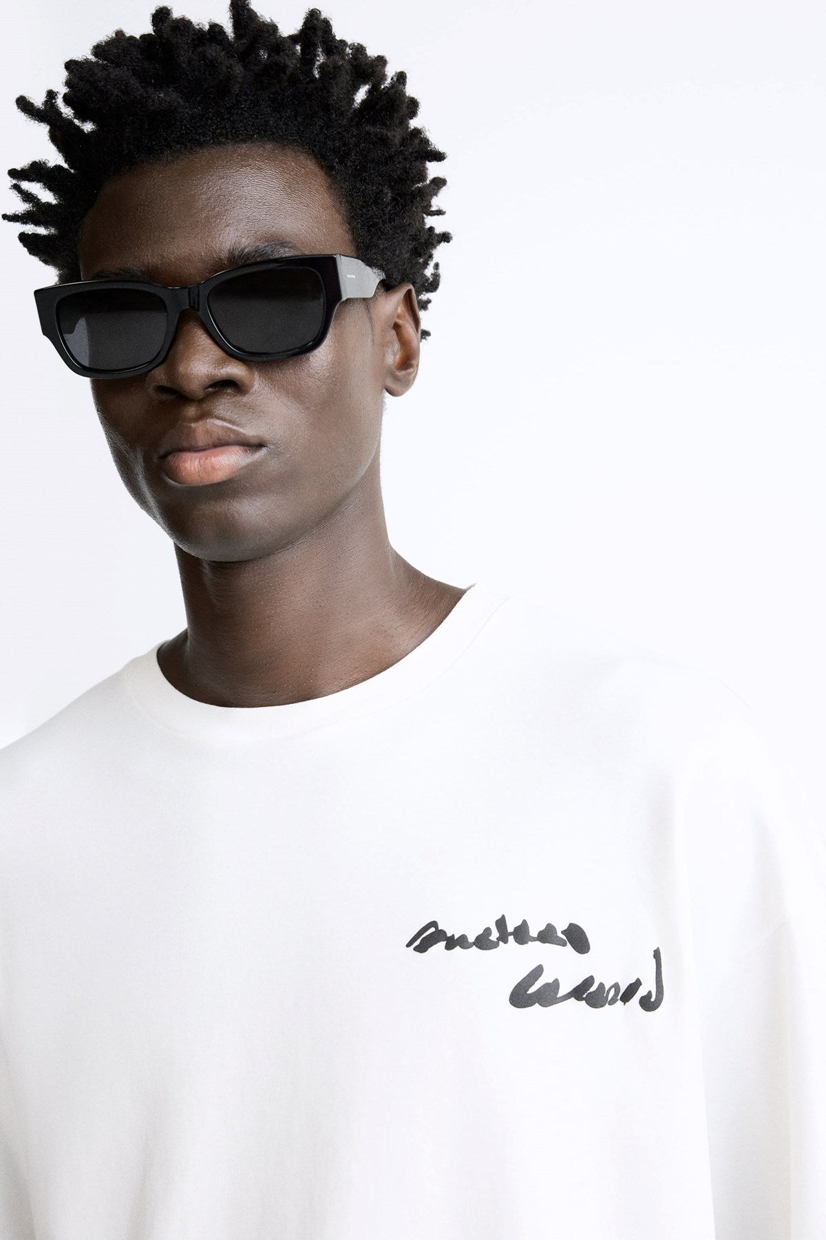 Bisiklet Yaka Bay Light Son Light Baskılı Beyaz Oversize Erkek T-shirt