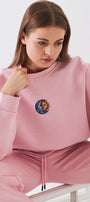 Kadın Oversize Sweatshirt Sun & Moon Baskılı Pembe – Bisiklet Yaka, 3 İplik Şardonlu Polar