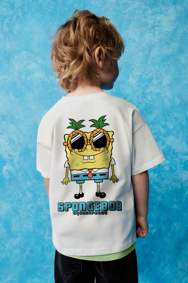 The Champ Spongebob Baskılı Beyaz Çocuk T-shırt 