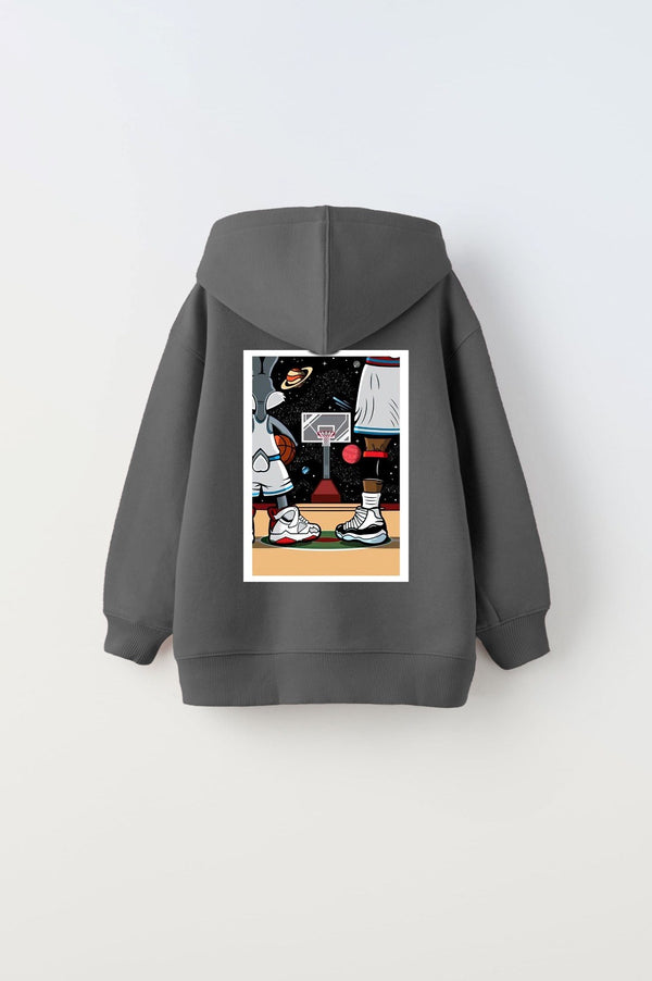 Kapüşonlu İçi Polar I Love This Game Yazılı Basketbol Baskılı Füme Unisex Çocuk Sweatshirt