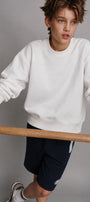 Erkek Çocuk Oversize Sweatshirt Basic Beyaz – Bisiklet yaka, 3 iplik şardonlu polar