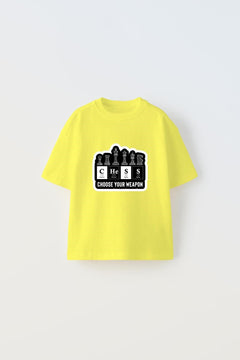 Choose Your Weapon Yazılı Satranç Tasarım Baskılı Sarı Çocuk T-Shirt