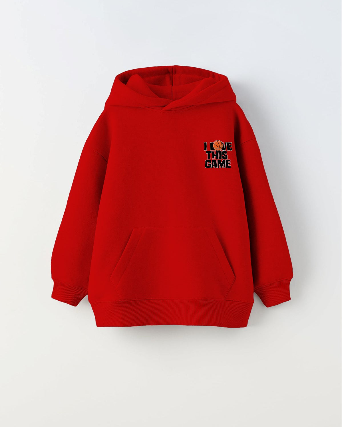 Kapüşonlu İçi Polar I Love This Game Yazılı Basketbol Baskılı Kırmızı Unisex Çocuk Hoodie Sweatshirt