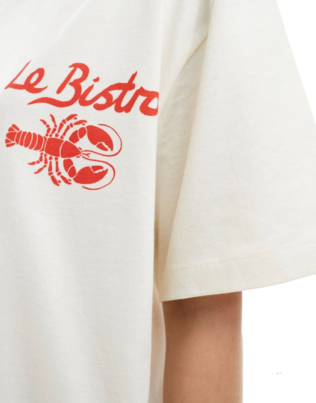 Kadın Beyaz Oversize Le Bistro Yazılı Deniz Ürünleri Desenli Tişört  Hediye Çanta Takımı