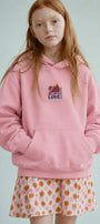 Kız Çocuk Oversize Hoodie Love Mount Baskılı Pembe – Kapüşonlu, Cepli, 3 İplik Polar
