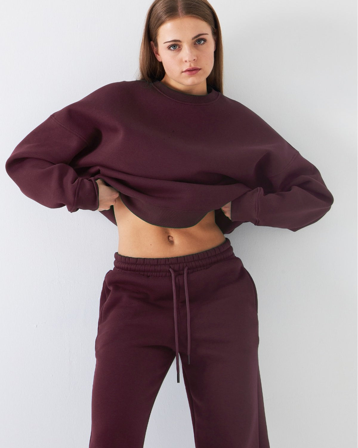 Unisex Oversize Eşofman Takımı Basic Bordo – Bisiklet Yaka, Lastikli Paça, 3 İplik Şardonlu Polar
