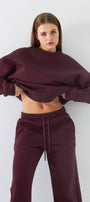 Unisex Oversize Eşofman Takımı Basic Bordo – Bisiklet Yaka, Lastikli Paça, 3 İplik Şardonlu Polar