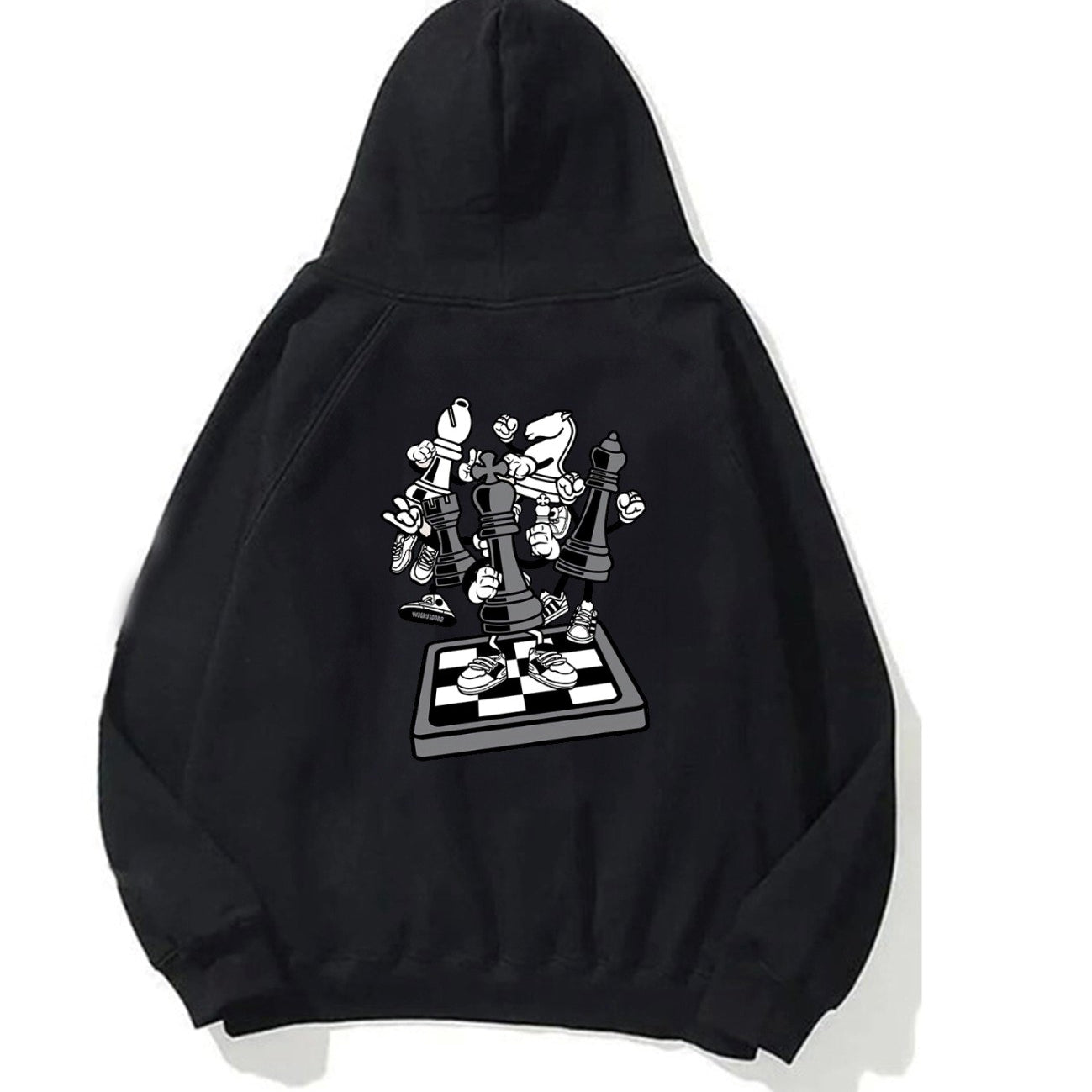 Kapüşonlu İçi Polar Satranç Think Baskılı Siyah Unisex Oversize Hoodie Sweatshirt
