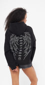 Heaven Yazılı Taş Baskılı Kapüşonlu İçi Polar Oversize Siyah Sweatshirt
