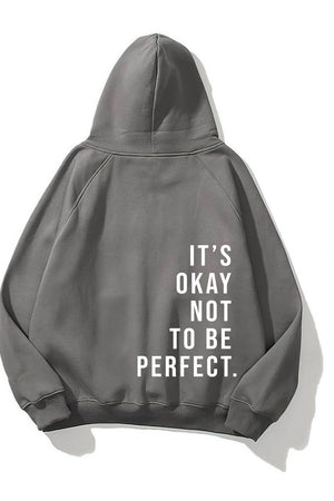 Kapüşonlu İçi Polar It's Okay Baskılı Unisex Füme Oversize Hoodie Sweatshirt