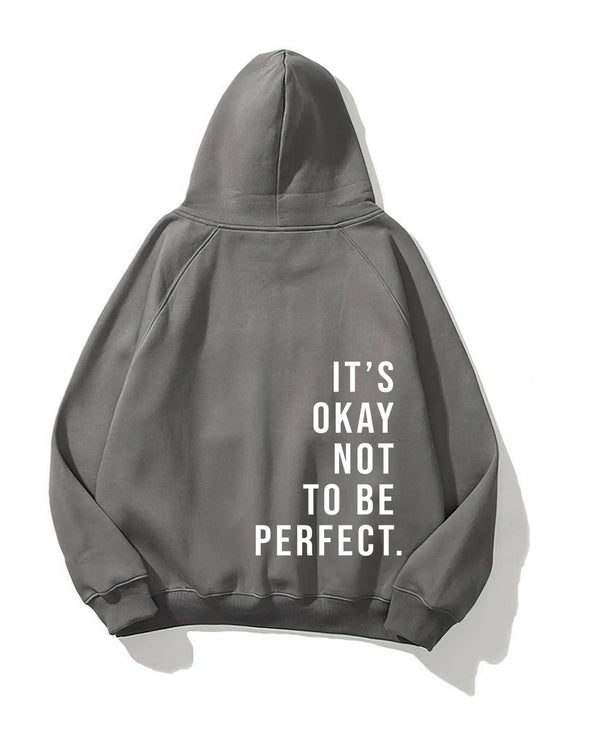 Kapüşonlu İçi Polar It's Okay Baskılı Unisex Füme Oversize Hoodie Sweatshirt