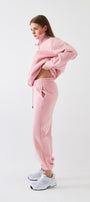 Unisex Oversize Eşofman Takımı Basic Pembe – Fermuarlı Dik Yaka, Lastikli Paça, 3 İplik Polar