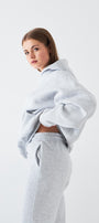 Oversize Unisex Sweatshirt Hoodie Gri – Kapüşonlu, 3 İplik Şardonlu Polar, Kanguru Cepli, Basic