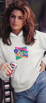 Kadın Oversize Hoodie Back To The 90’s Baskılı Beyaz - Kapüşonlu, Kanguru Cepli, 3 İplik Polar