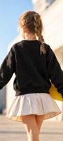 Kız Çocuk Oversize Sweatshirt Basic Siyah – Bisiklet yaka, 3 iplik şardonlu polar