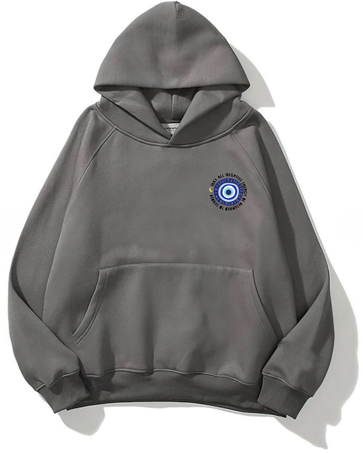 Kapüşonlu İçi Polar Nazar Boncuğu Baskılı Füme Unisex Sweatshirt