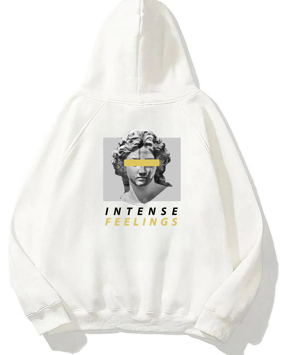 Kapüşonlu İçi Polar Intense Feelings Yazılı Heykel Baskılı Beyaz Unisex Hoodie Sweatshirt